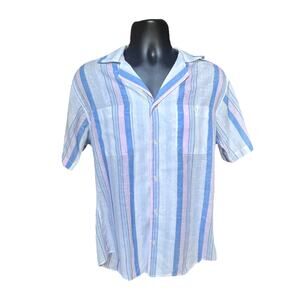 Boston Athletic Club Striped Camp Collar Shirt Pastel Blue/Pink 80s/90s M